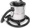 A stainless steel ash vacuum cleaner with a black hose and base, shown on a white background. Produktbild-Vorschau