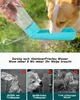 A dog drinking from a portable water bottle, with three smaller images showing what not to do. Produktbild-Vorschau
