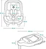 Diagrams showing the dimensions of a car seat and its base. Podgląd zdjęcia produktu