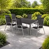 7er Set Alu Silber Gartenmöbel Gartengarnitur Non Wood 180x90x74cm + 6 Stapelstühlen Textilen Produktbild-Vorschau