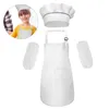 A collage featuring a child wearing a chef's hat and apron, along with separate images of a chef's hat, an apron, and arm sleeves. Produktbild-Vorschau
