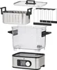 An exploded view of a sous vide cooker and its components, laid out on a white background. Produktbild-Vorschau