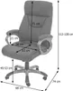 A grayscale image of an office chair with dimensions indicated by arrows and text. Podgląd zdjęcia produktu