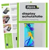 A collage of images showing instructions for applying a screen protector and a product shot of a smartphone with a screen protector. Produktbild-Vorschau