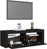 A black TV stand with a TV mounted above it, against a white background. Anteprima dell’immagine prodotto