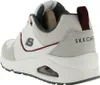 A rear view of a white Skechers sneaker. Voir les images du produit