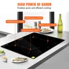 An induction cooktop with multiple cooking zones, displayed on a kitchen counter with food and drink items. Voir les images du produit