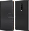 A black flip-style phone case is shown from the front and back. Produktbild-Vorschau