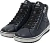A pair of navy blue high-top leather sneakers with black laces and silver zippers. Produktbild-Vorschau