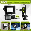 Product image showing dimensions, features, and installation examples of an LED floodlight with a motion sensor. Anteprima dell’immagine prodotto