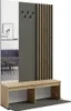 A modern hallway furniture set with a mirror, coat hooks, and a bench with storage. Produktbild-Vorschau