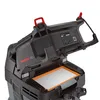 A close-up view of the top section of a vacuum cleaner, with the lid open to reveal an air filter. Produktbild-Vorschau