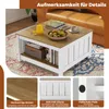 A collage of images showing a wooden coffee table with storage, close-ups of its features, and a living room setting. Anteprima dell’immagine prodotto