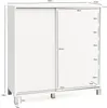 A white shoe cabinet with sliding doors, shown from the front with dimensions indicated. Náhled obrázku produktu