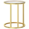 A golden side table with a transparent glass top, presented on a white background. Podgląd zdjęcia produktu