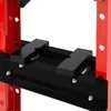 A close-up view of the base of a red and black hydraulic press, showing the adjustable support blocks. Produktbild-Vorschau