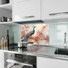 Küchenrückwand Spritzschutz Glas mit Motiv Pfau und Blüten Produktbild-Vorschau 2