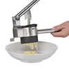 A hand is using a kitchen gadget to press food into a bowl. Produktbild-Vorschau