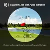 A golf course scene viewed through a rangefinder, showing distance and angle measurements. Produktbild-Vorschau