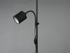 A close-up shot of a black floor lamp with a flexible neck and a fabric lampshade. Produktbild-Vorschau