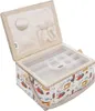 An open sewing basket with a patterned exterior and a compartmentalized interior. Produktbild-Vorschau