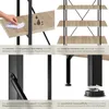 Collage of images showing details of a shelf unit, including material, design, and stability features. Náhled obrázku produktu