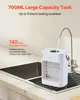 A white portable air cooler being filled with water from a faucet, placed in a sink. Produktbild-Vorschau
