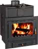 A black wood-burning stove with a glass door showing a fire inside. Anteprima dell’immagine prodotto