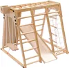 A wooden indoor climbing frame with various play features. Produktbild-Vorschau