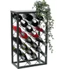 A black metal wine rack filled with wine bottles and a decorative plant on top. Produktbild-Vorschau