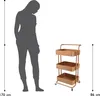 A silhouette of a person stands next to a three-tiered copper serving cart, with height indicators shown. Produktbild-Vorschau