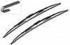 Two windshield wiper blades are shown diagonally on a white background. A small inset image in the top left shows a mounting bracket. Voir les images du produit