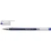 A blue gel pen with its cap off, lying on a white background. Voir les images du produit