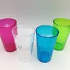 Four colorful plastic cups are arranged on a white surface against a light gray background. Produktbild-Vorschau