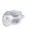 A white enamel pot with a floral design and a glass lid is shown against a white background. Produktbild-Vorschau