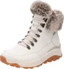 A white winter boot with fur trim and a brown sole is shown against a white background. Produktbild-Vorschau