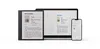 A BOOX Note Air5 C e-reader, a laptop, and a smartphone are displayed side-by-side on a white background, all showing a book review. Produktbild-Vorschau