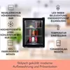 A mini refrigerator with various features highlighted by text and icons. Produktbild-Vorschau
