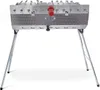 A stainless steel grill with foldable legs on a white background. Produktbild-Vorschau