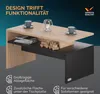 A modern coffee table with storage, presented in a studio setting with decorative elements and text overlays highlighting its features. Anteprima dell’immagine prodotto