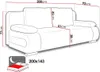 A diagram showing the dimensions of a sofa, with a smaller inset image of a bed. Náhľad obrázku produktu