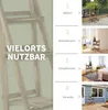 Collage showing a wooden plant stand in different settings: balcony, living room, bedroom, and veranda. Produktbild-Vorschau