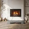 A fireplace with a glass hearth plate in a living room setting. Náhled obrázku produktu