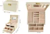 Collage of images showing a beige jewelry box with dimensions indicated by text and measurements. Náhľad obrázku produktu