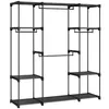 A black open wardrobe with shelves and hanging rods against a white background. Produktbild-Vorschau