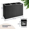 A black rattan-effect planter with three removable inner pots, shown with dimensions. Voir les images du produit