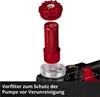 Disassembled parts of a red water pump filter system are shown against a white background, with text at the bottom. Produktbild-Vorschau