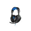 A black and blue gaming headset with a microphone is shown against a white background. Produktbild-Vorschau