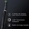 A black electric toothbrush with feature descriptions on a dark background. Anteprima dell’immagine prodotto