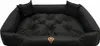 A black dog bed with tufted cushioning and two small pillows on the sides. Náhľad obrázku produktu
